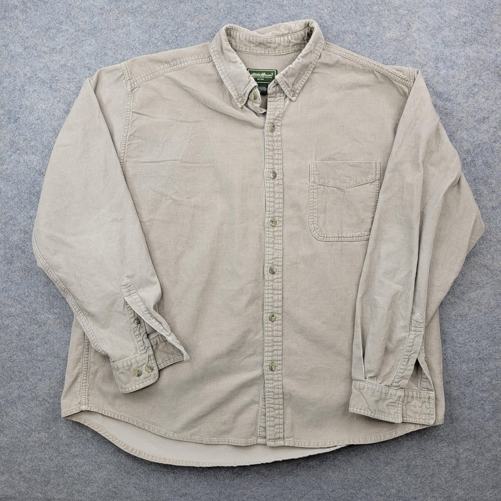 Eddie Bauer Shirt Mens XL Beige Corduroy Button Front Long Sleeve‎ Casual Cordy